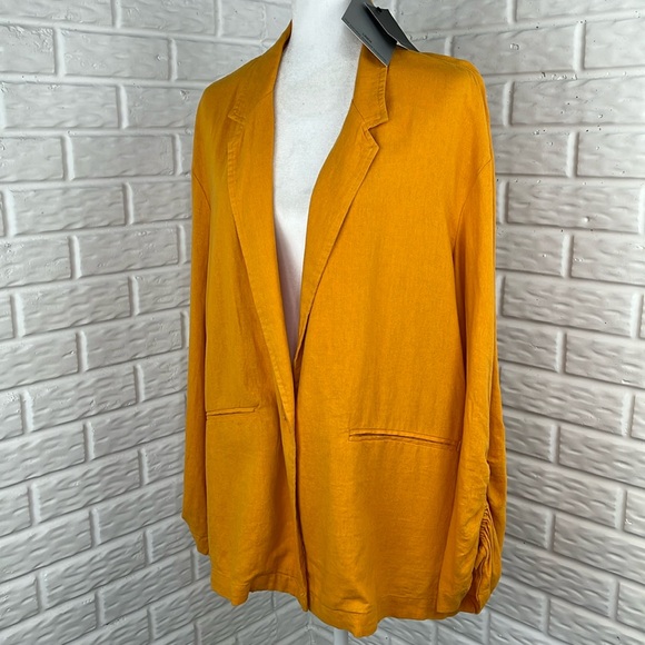 Marc New York Jackets & Blazers - MARC NEW YORK SUNFLOWER YELLOW LINEN VISCOSE BLAZER WITH RUCHING SIZE XL NWT